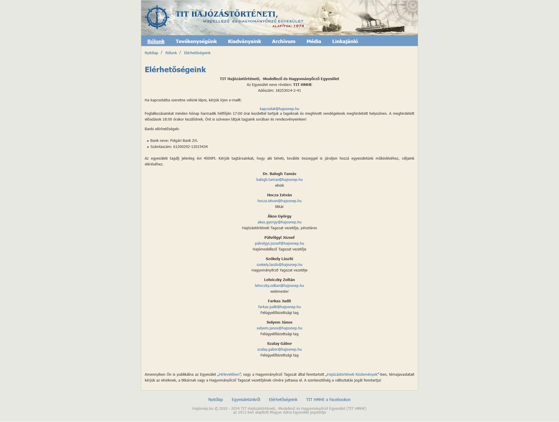 The contact page of the old hajosnep.hu.